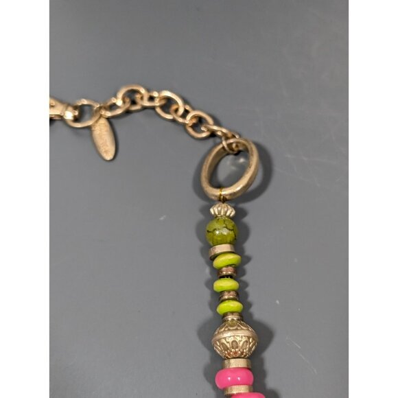 Plunder Blue Pink Gold Tone Tribal Boho Chunky Statement Necklace 27 in - Picture 6 of 8